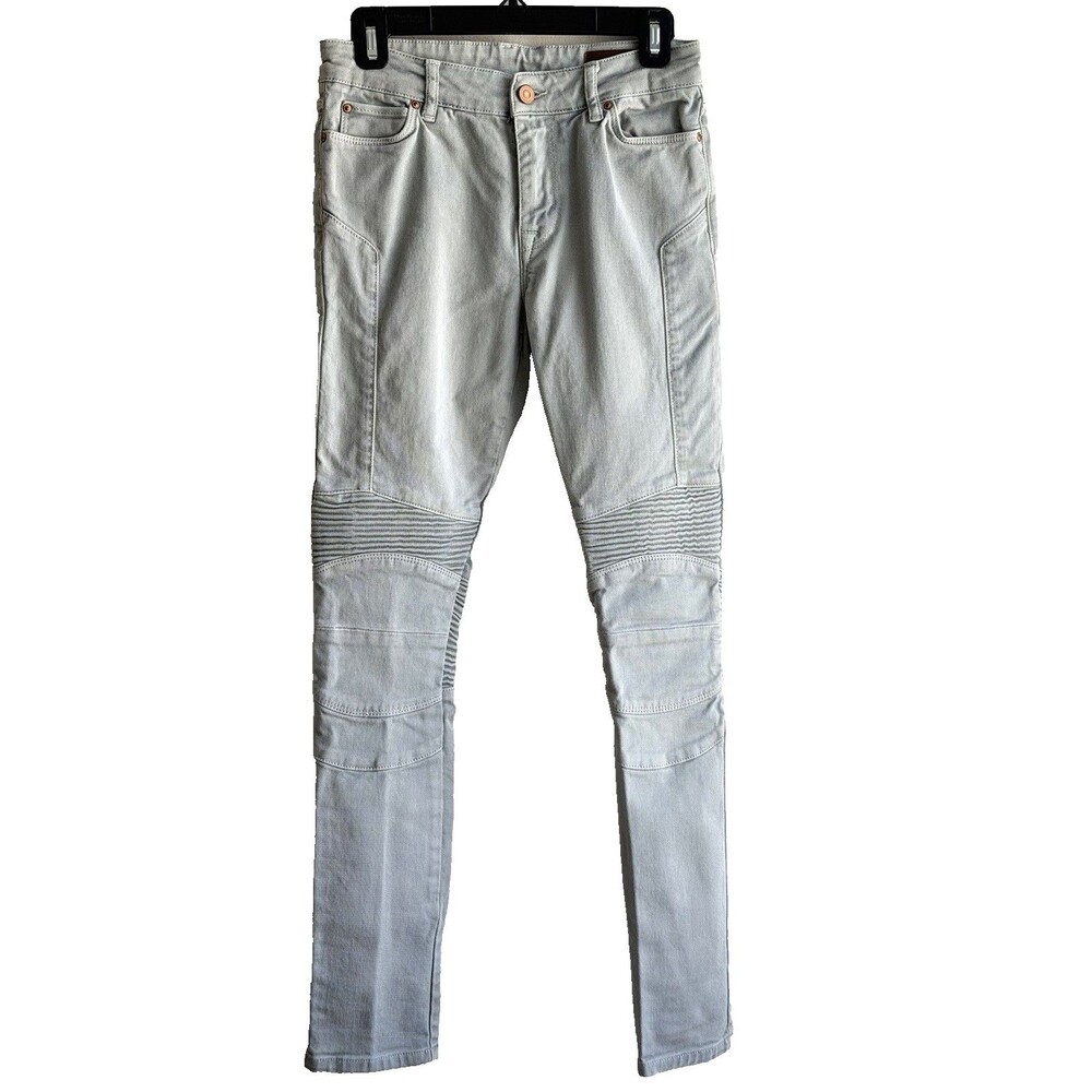 ASOS MENS Moto Skinny Biker Jeans Light Blue 27 x 29.5 Ribbed Stretch Denim